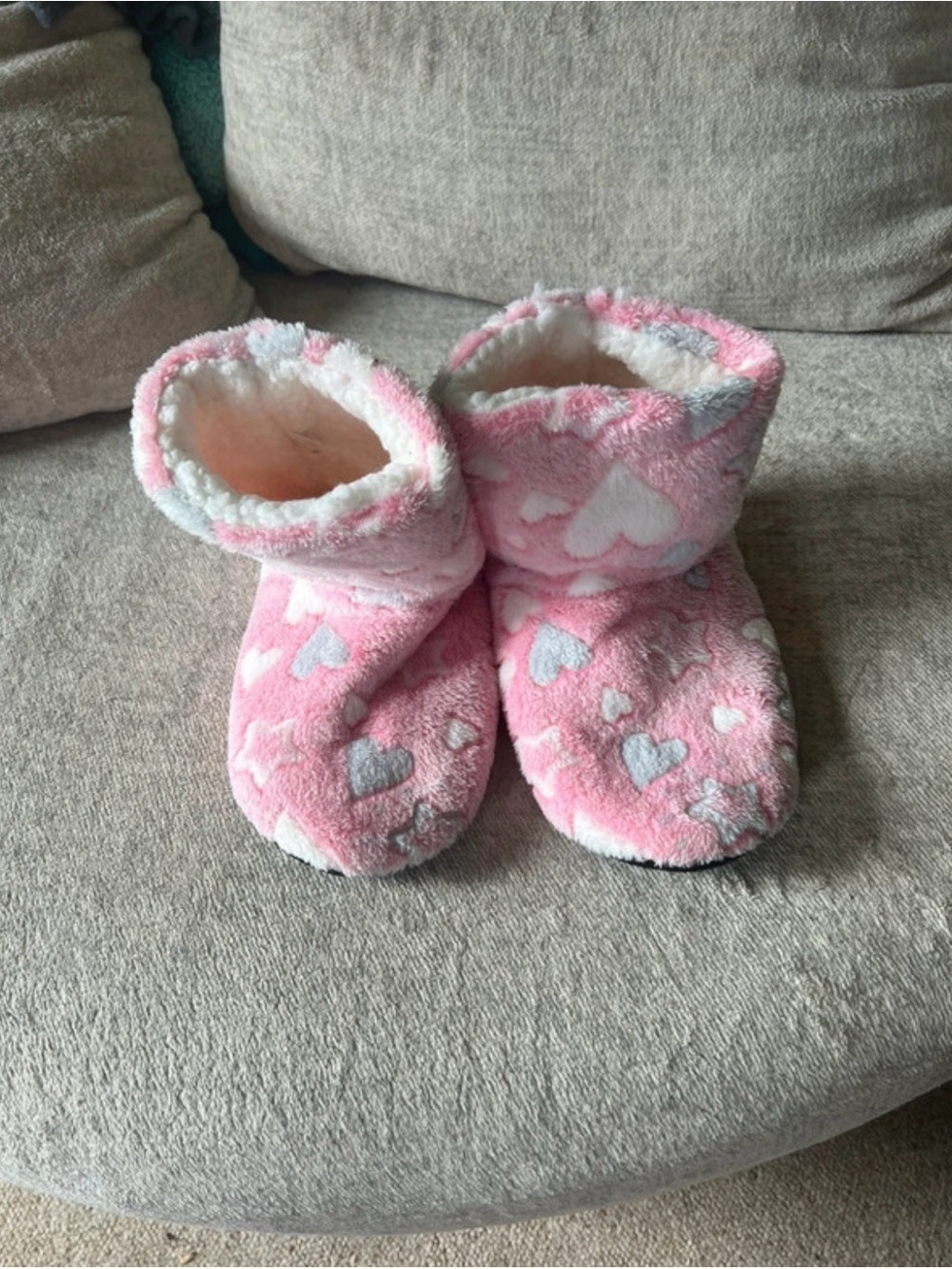 Plush Pink Heart Slipper Boots